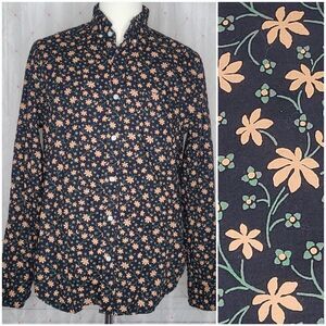 J. Crew Men's Blue Floral Flex Washed Long Sleeve Button Down Shirt Preppy Large